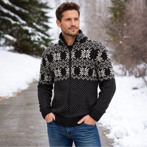 True Rock Men’s XL Black Fair Isle Nordic Knit Sweater Cotton Blend